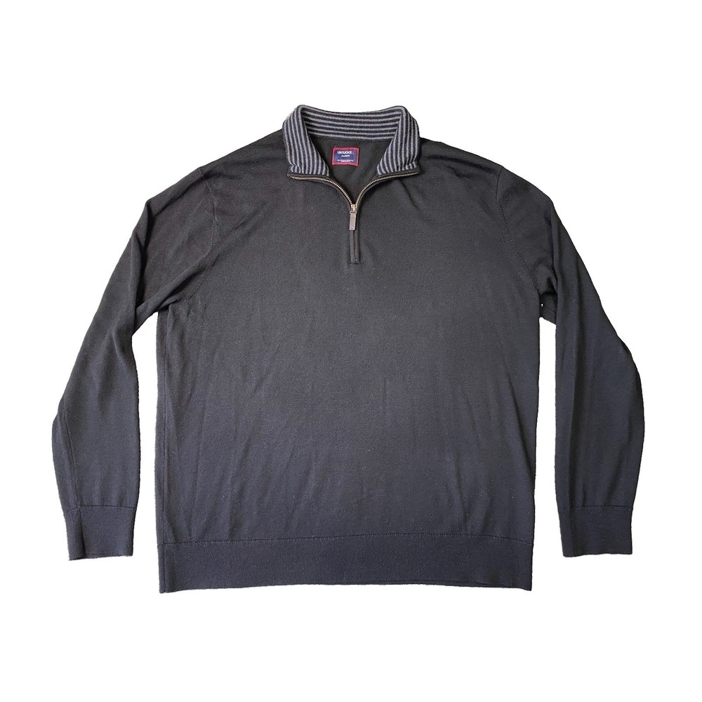 UNTUCKit Belguardo Sweater Men's Size XL Black 100% Merino Wool 1/4 Zip Preppy